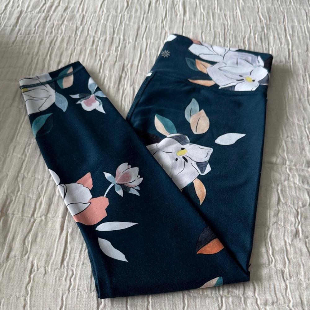 Athleta Elation 7/8 Teal Floral High-Rise Leggings, Size S